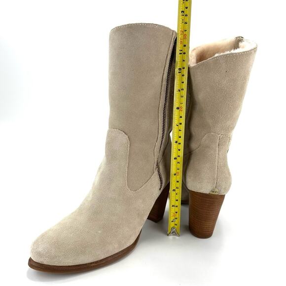 Ugg Lynda Western Boot Size 11 Natural Suede Sheepskin Fur Lined Cuban High Heel - Picture 8 of 15